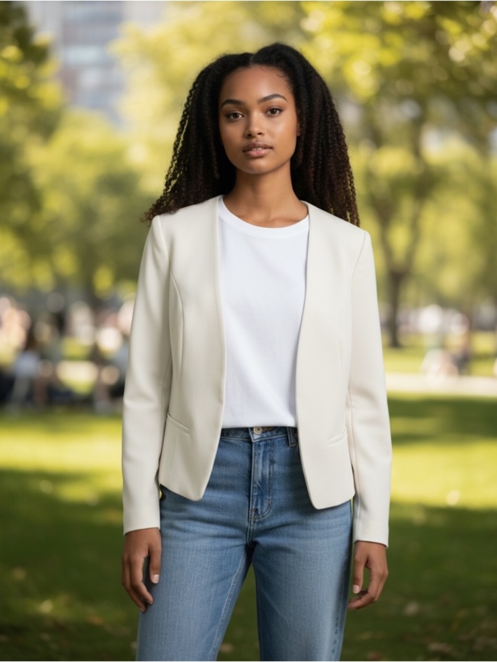 Halogen Ivory Blazer Size S Open Front Minimalist Neutral Career Jacket EUC